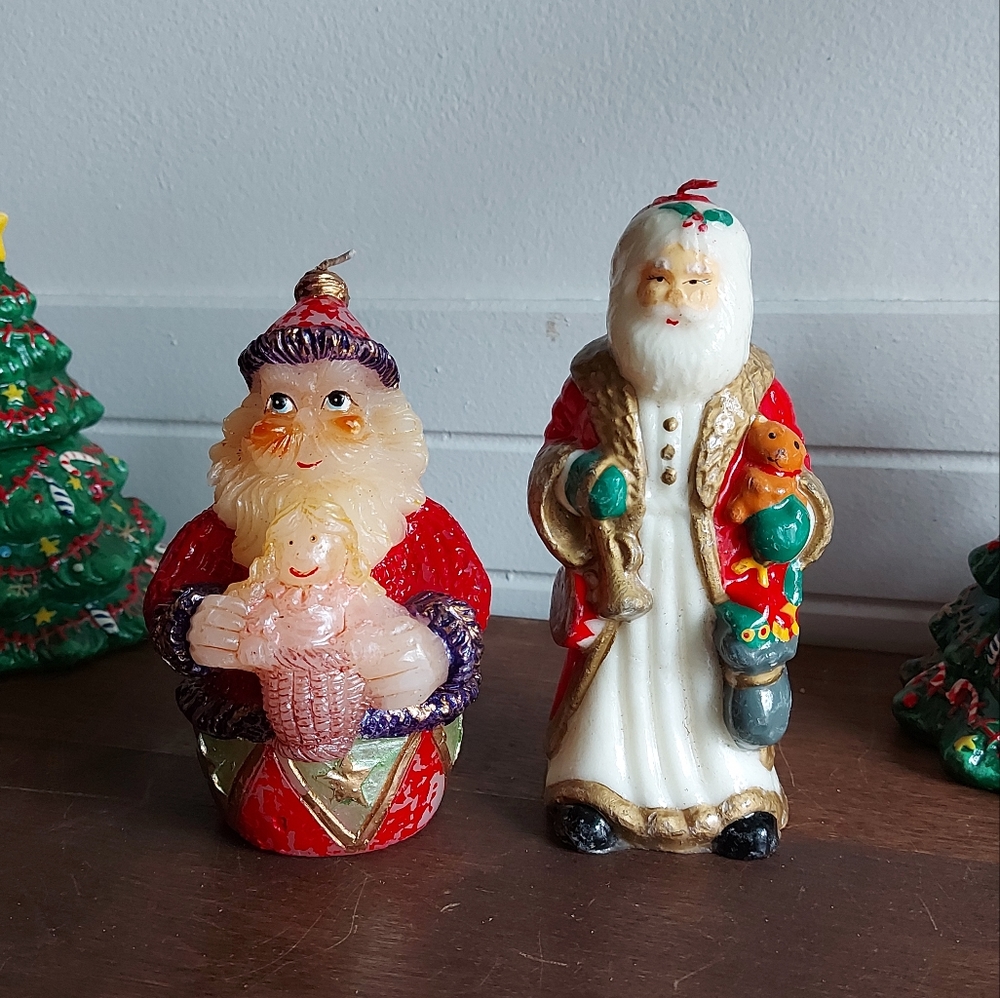 Two vintage Santa candles